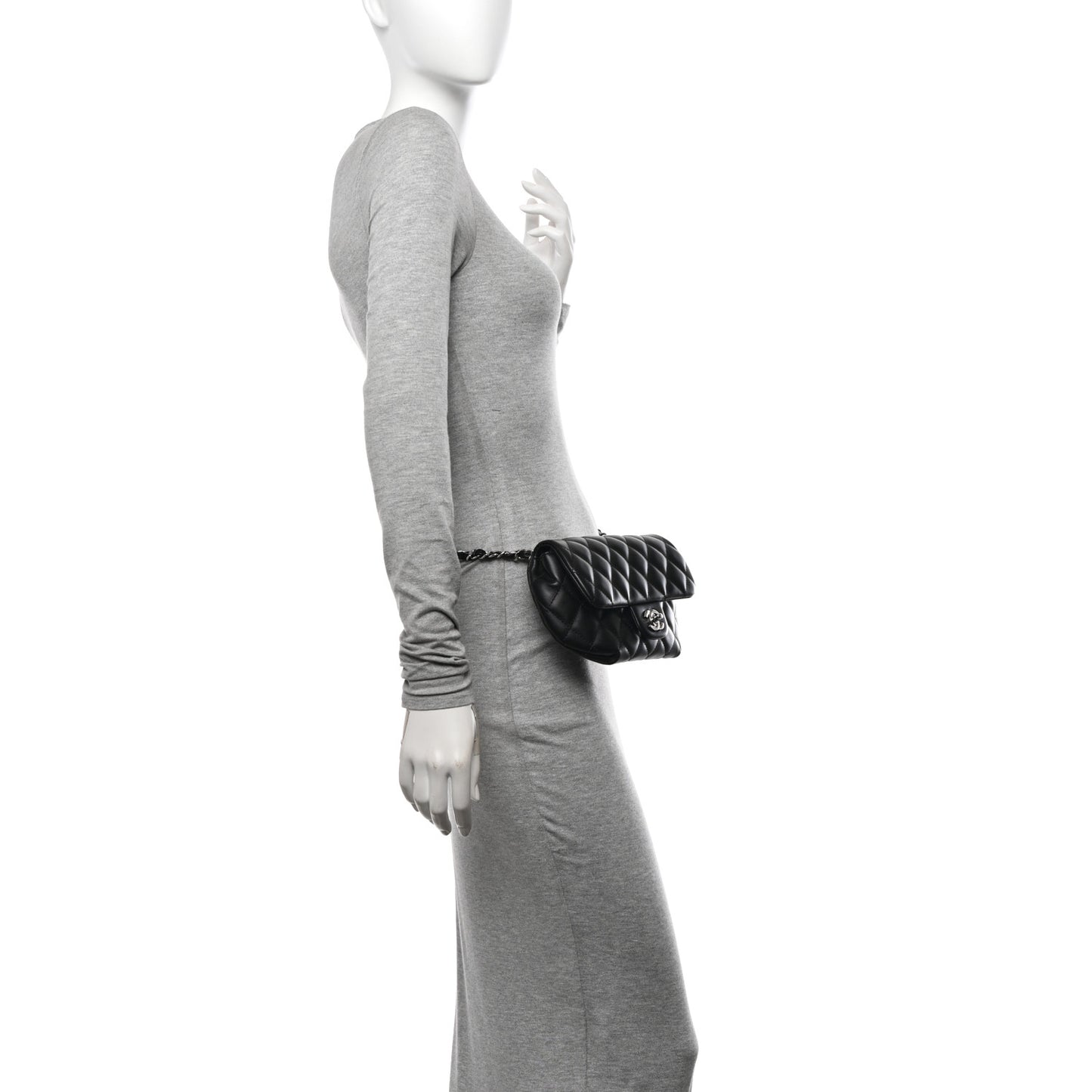 Calfskin Quilted CC Uniform Flap Belt Bag Black