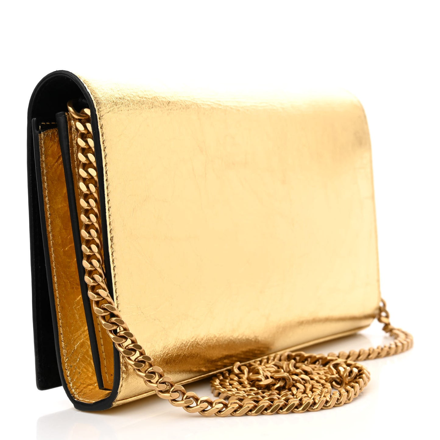 Metallic Calfskin Monogram Chain Wallet Gold