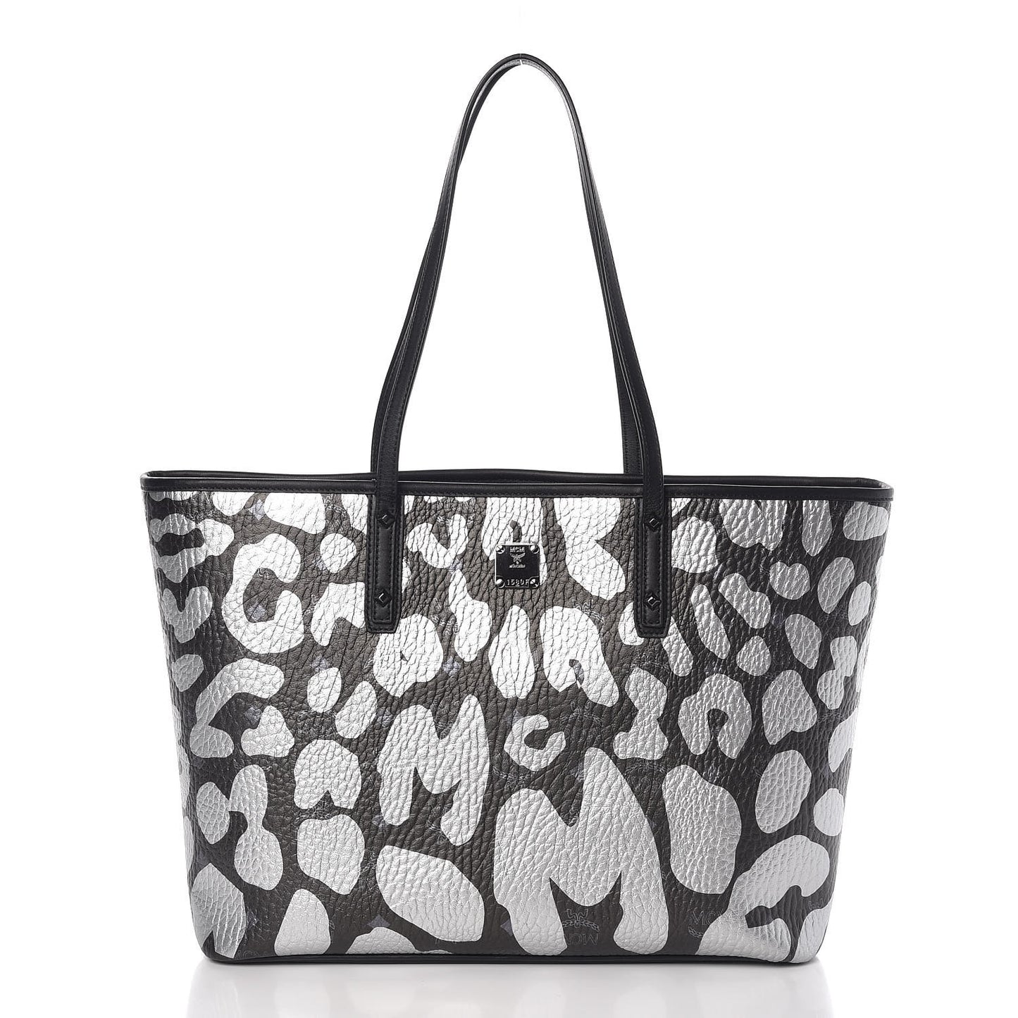 Visetos Metallic Leopard Print Medium Anya Shopper Tote Black