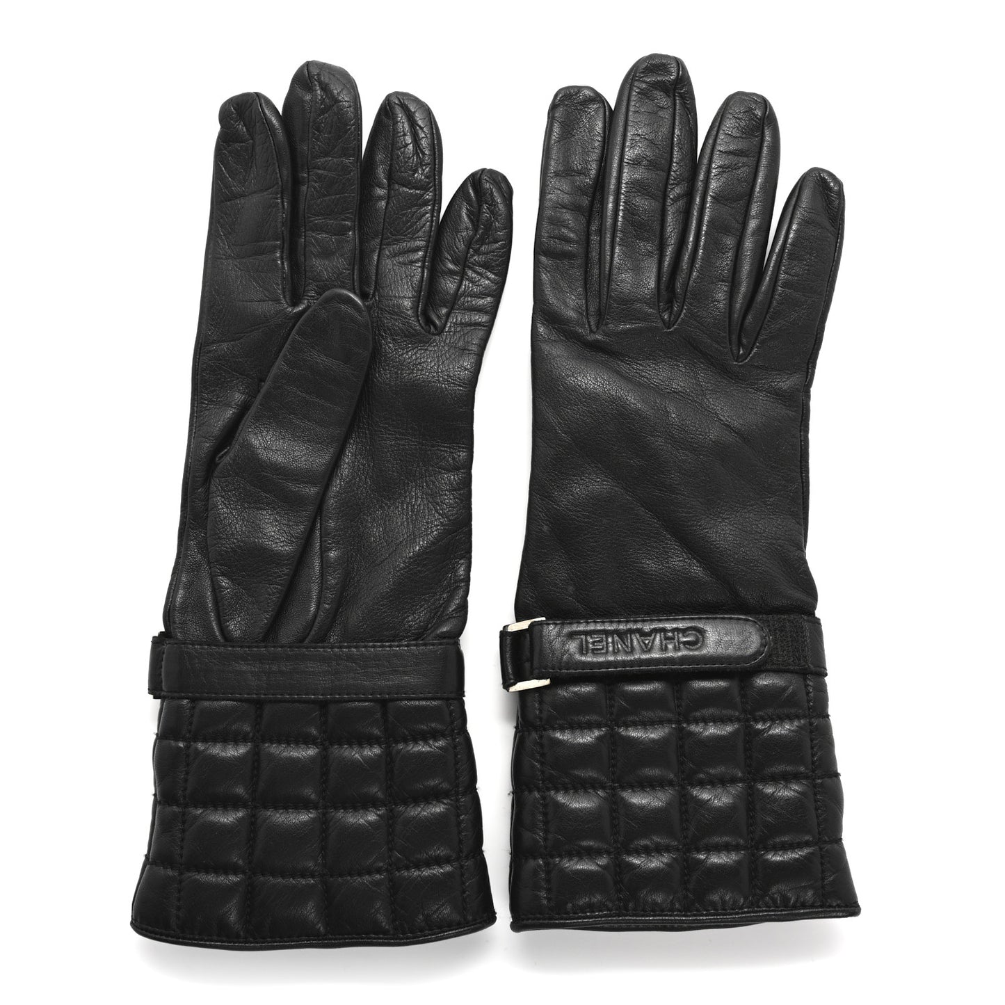 Lambskin Quilted Chocolate Bar Gloves 7 Black