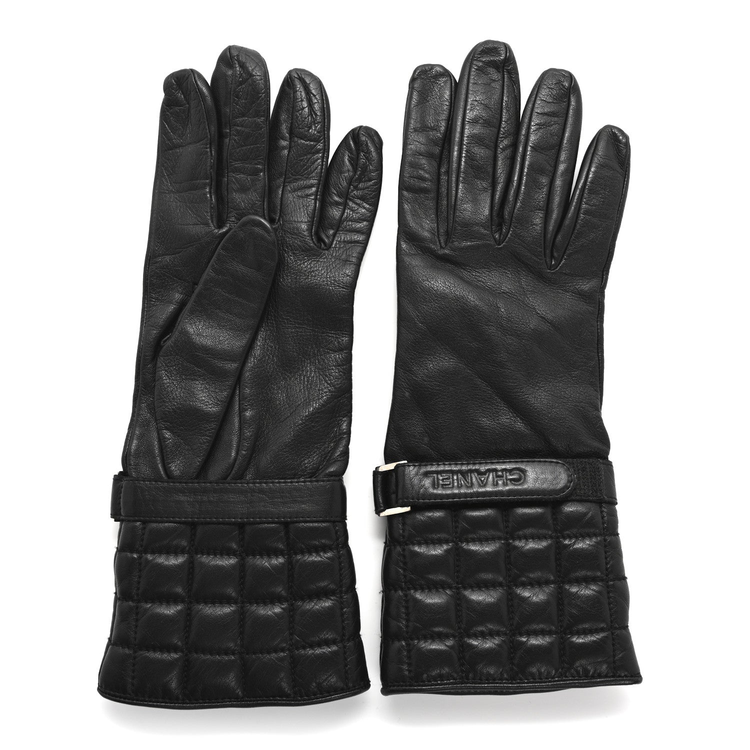 Chanel Lambskin Quilted Chocolate Bar Gloves 7 Black 2 of 8