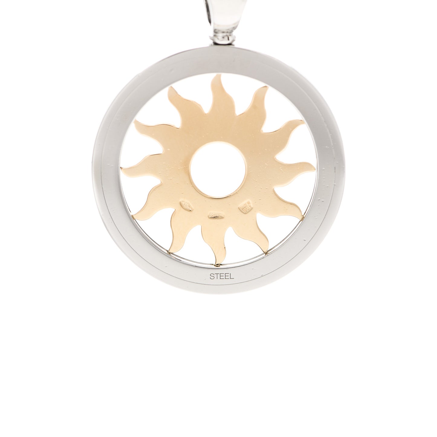 Stainless Steel 18K Yellow Gold Diamond Tondo Sun Pendant