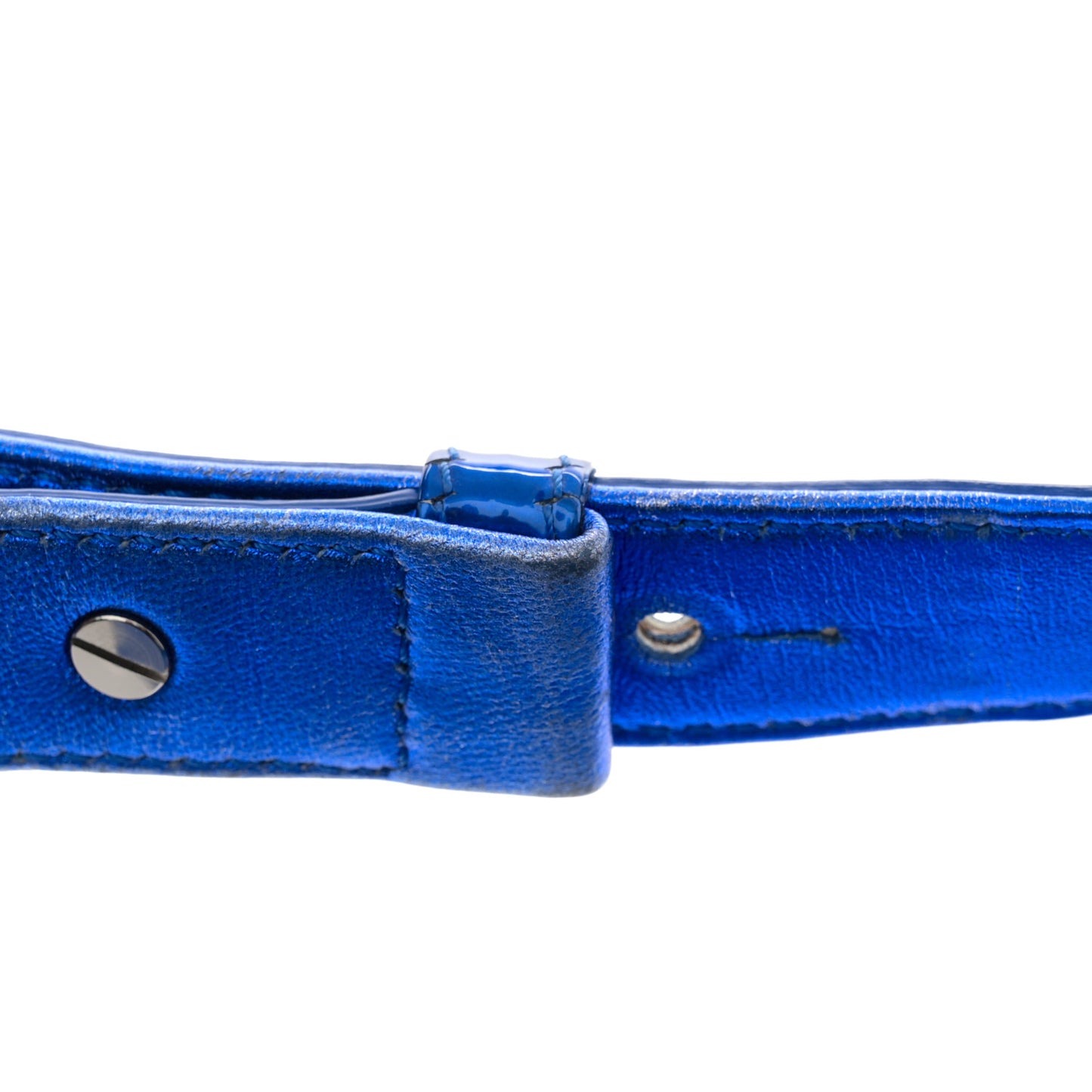 Metallic Patent Quilted Medium Boy Flap Blue