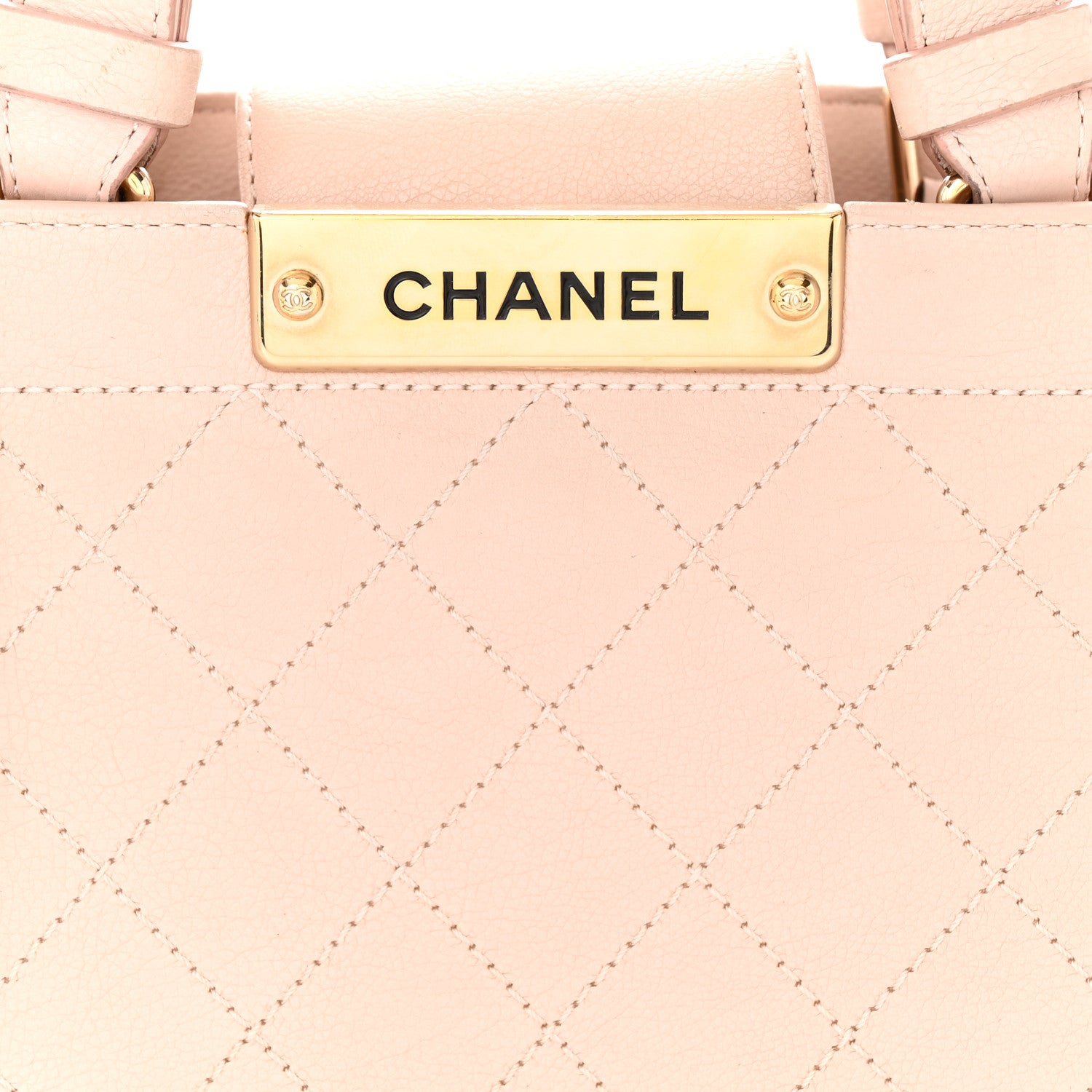 Chanel Grained Calfskin Stitched Small Label Click Shopper Tote Light Beige 8 of 11