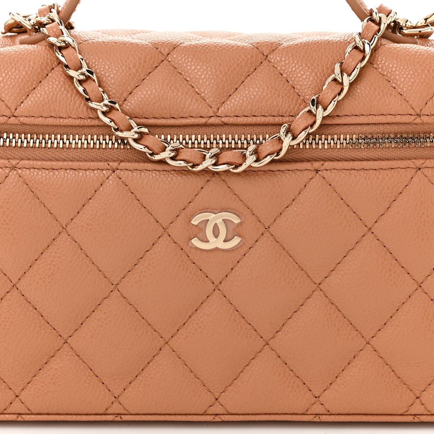 Caviar Quilted Top Handle Slim Vanity With Chain Brown