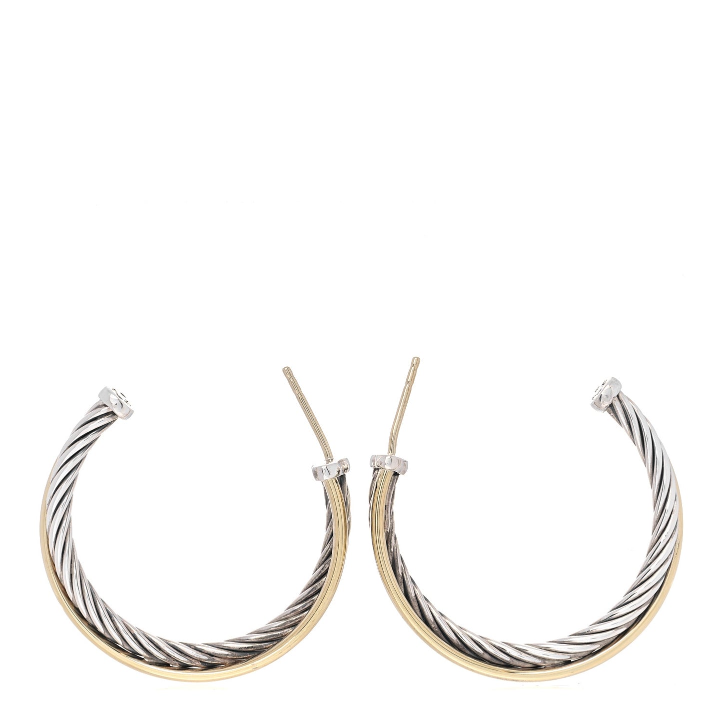 Sterling Silver 18K Yellow Gold 31mm Crossover Cable Hoop Earrings