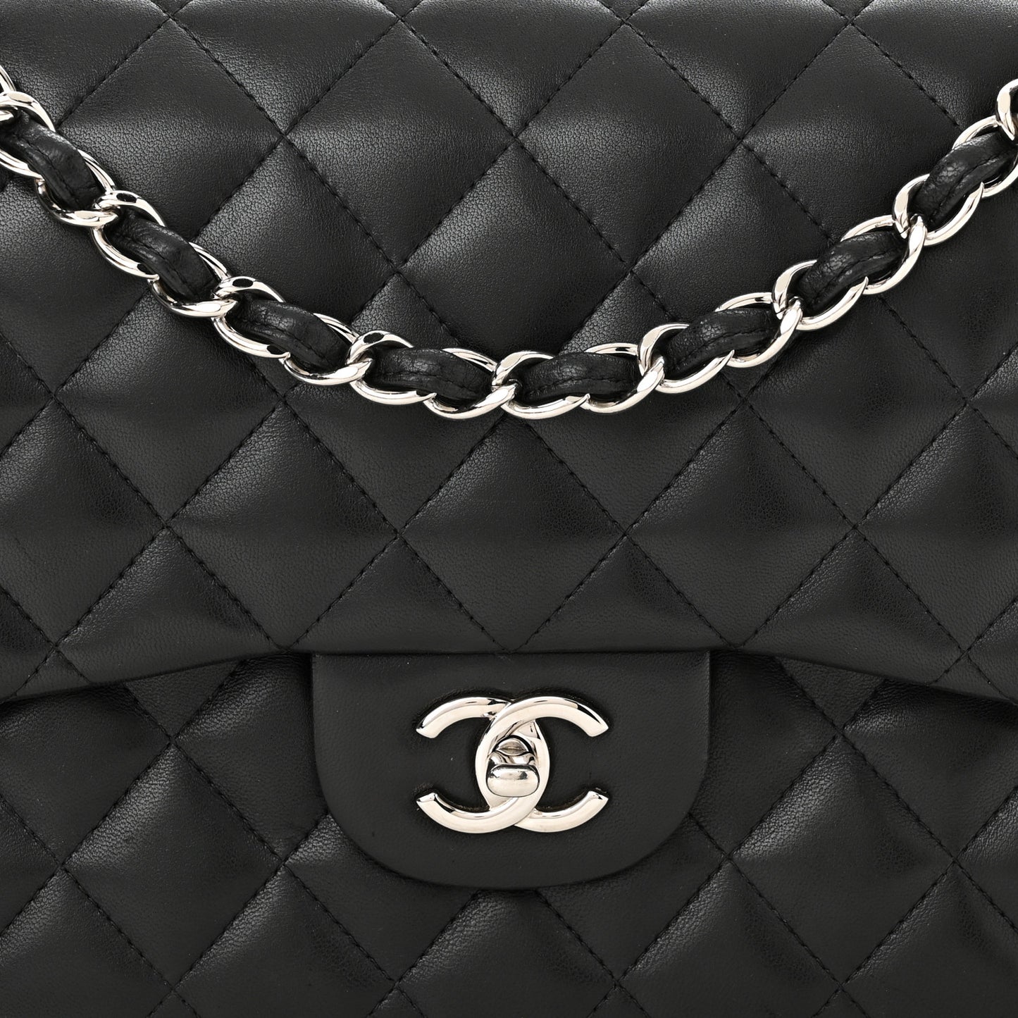 Lambskin Quilted Jumbo Double Flap Black