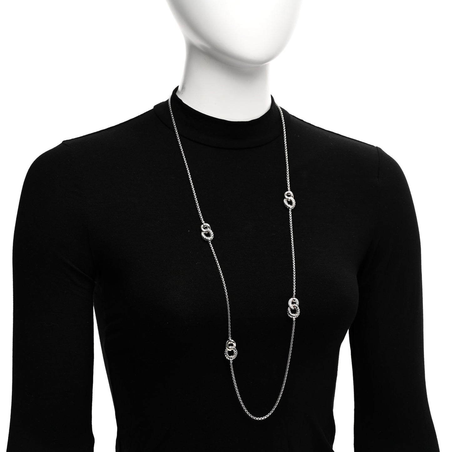Sterling Silver Diamond Belmont Curb Link Station Necklace 36"