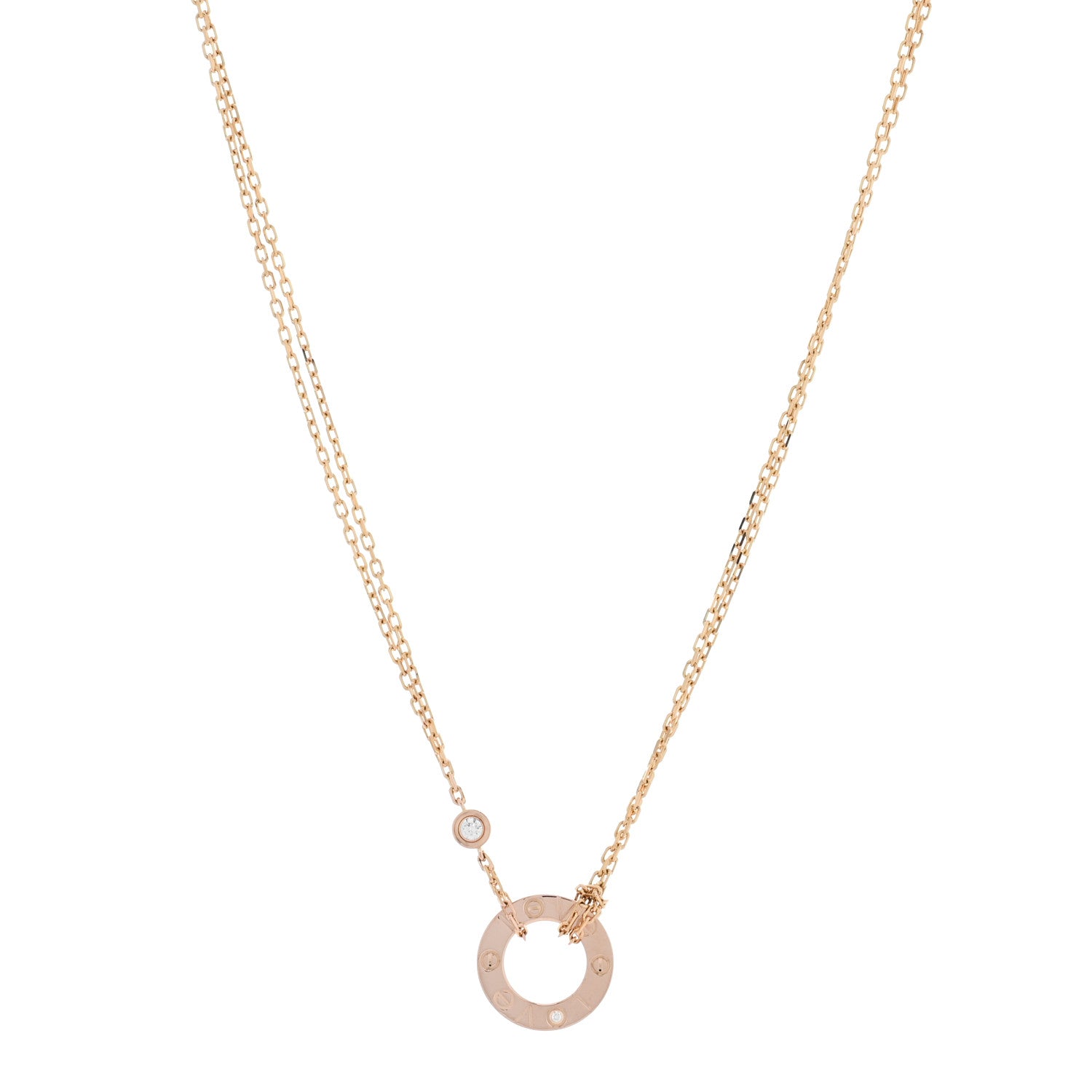 Cartier 18K Pink Gold 2 Diamond LOVE Necklace 1 of 4