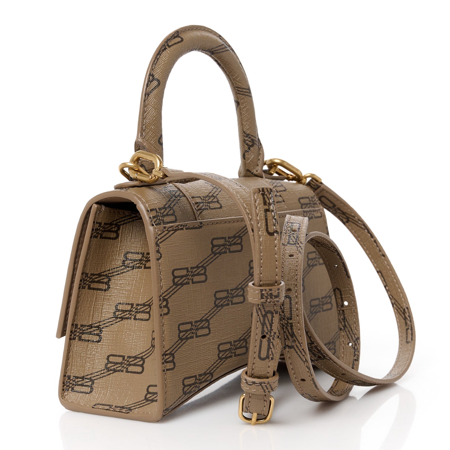 Coated Canvas BB Monogram Hourglass Top Handle Bag XS Beige Brown