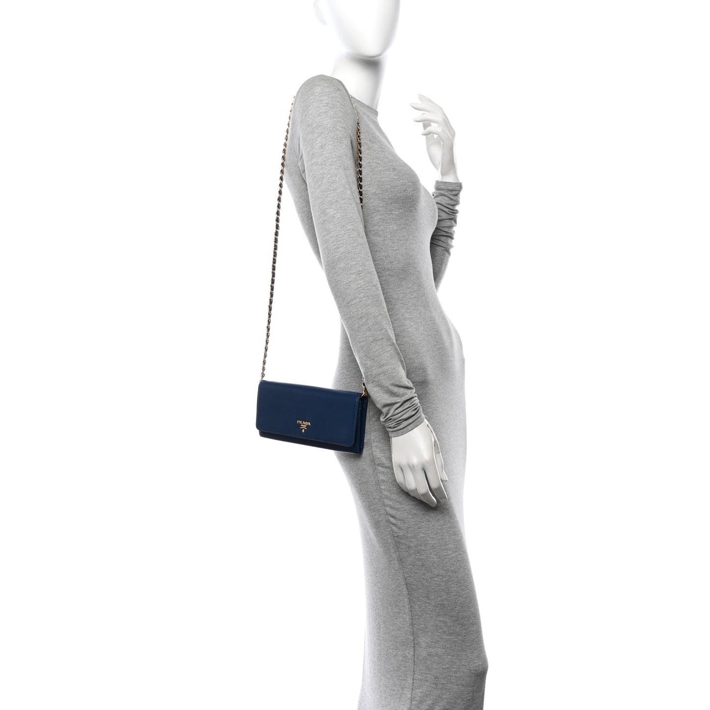 Vitello Move Metal Oro Chain Wallet Bluette