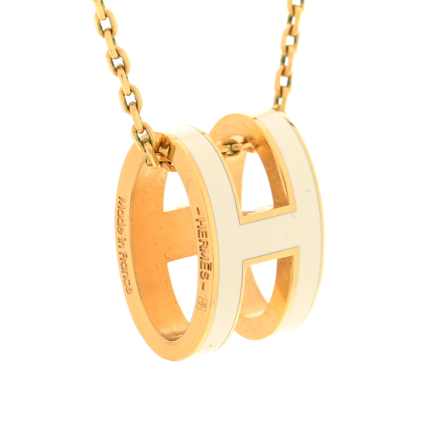 Lacquered Gold Pop H Pendant Necklace White