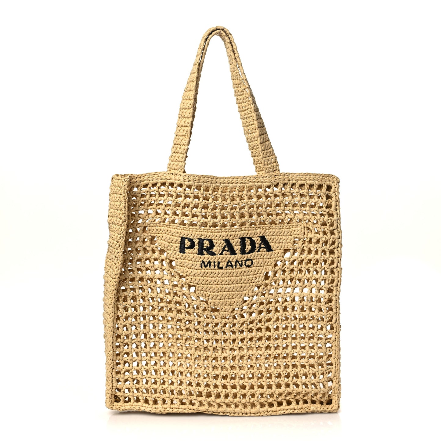 Yarn Raffia Effect Crochet Logo Embroidered Tote Bag Naturale