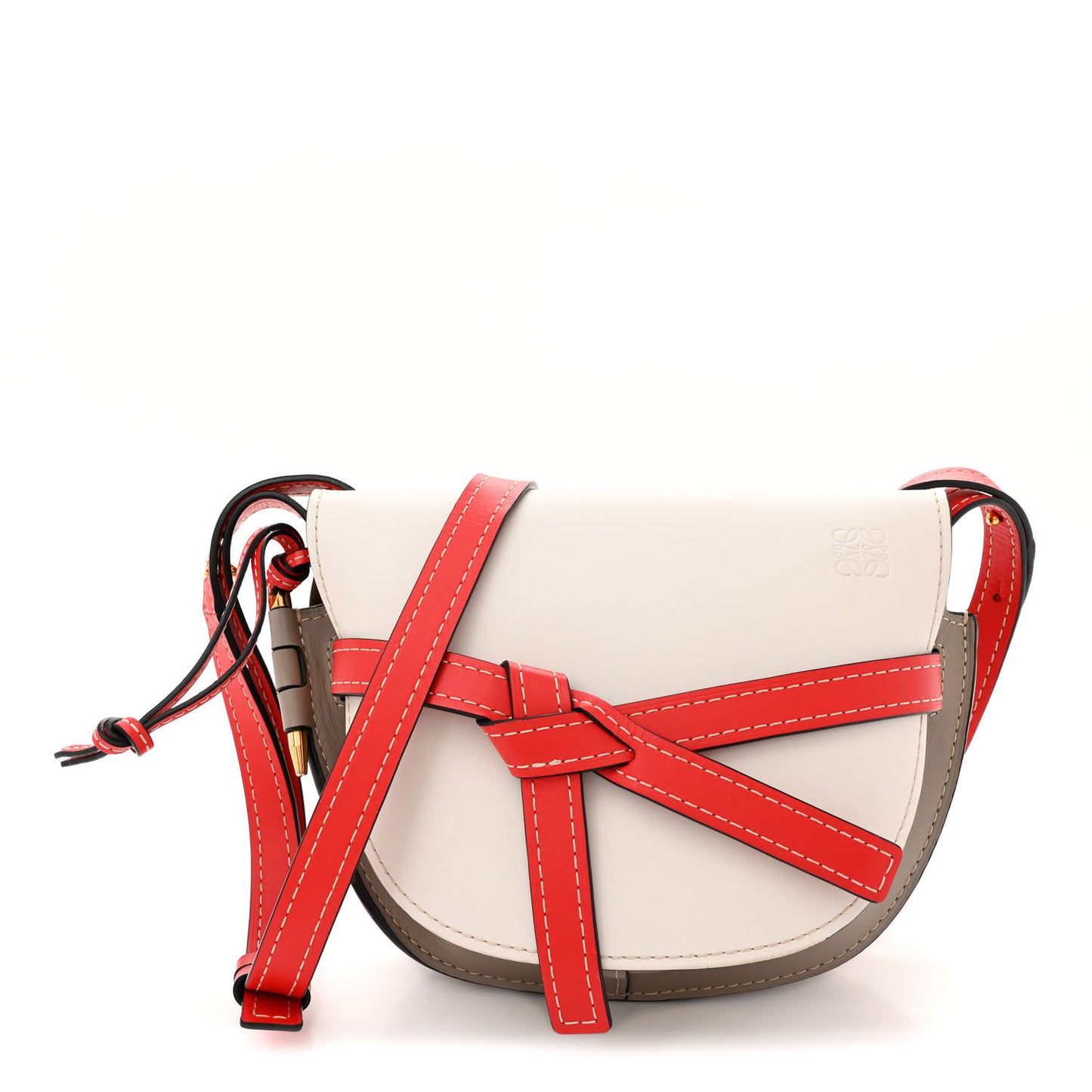 Grained Calfskin Small Gate Crossbody Bag White Red Taupe