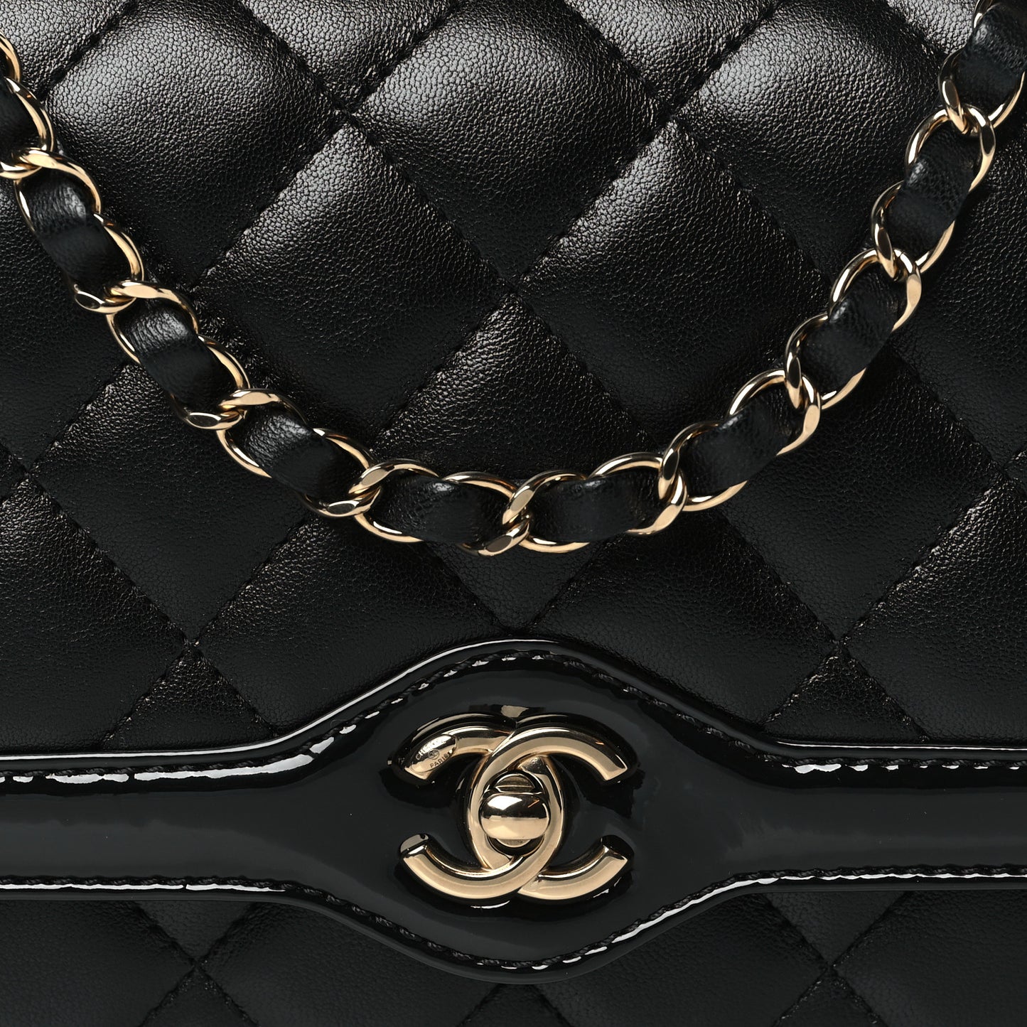 Lambskin Patent Calfskin Quilted Small Flap Bag Black