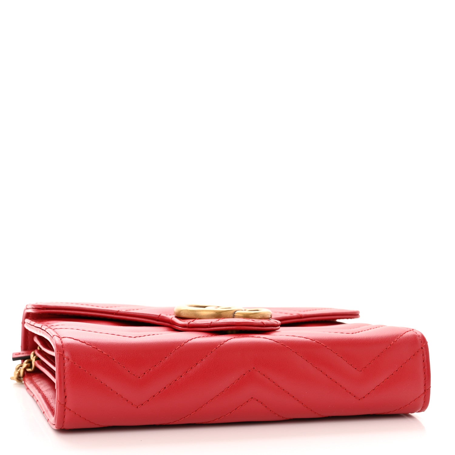 Gucci Calfskin Matelasse GG Marmont Chain Wallet Hibiscus Red 4 of 12