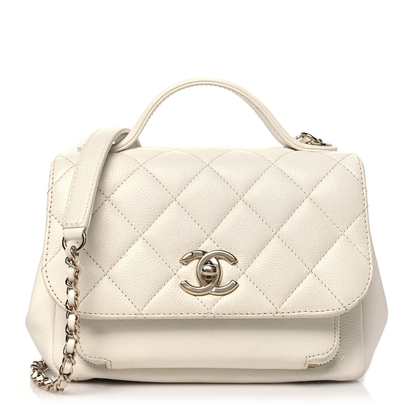 Caviar Quilted Small Business Affinity Flap White