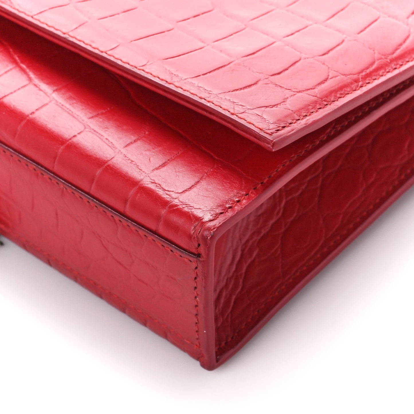 Calfskin Crocodile Embossed Medium Classic Monogram Kate Tassel Satchel New Red