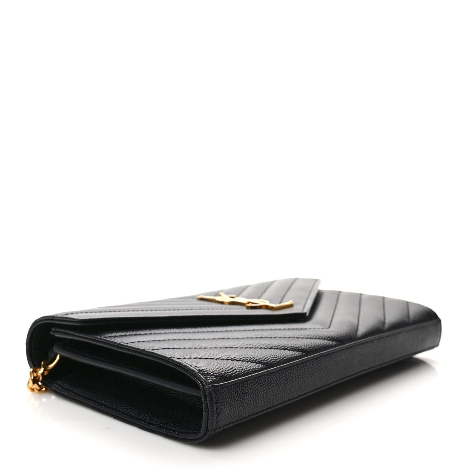 Saint Laurent Grain De Poudre Matelasse Chevron Monogram Chain Wallet Black 4 of 12