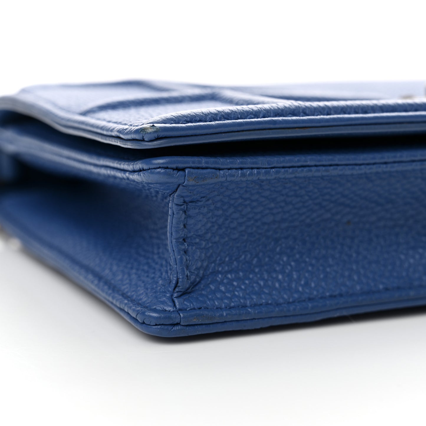 Grained Calfskin Diorama Wallet on Chain Pouch Blue