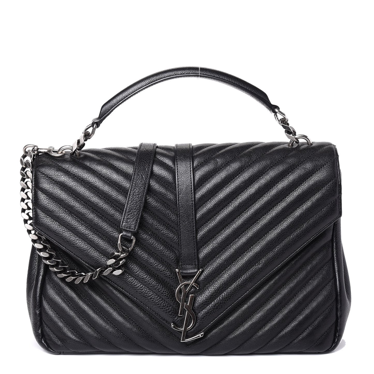 Sheepskin Matelasse Chevron Monogram Large College Satchel Black