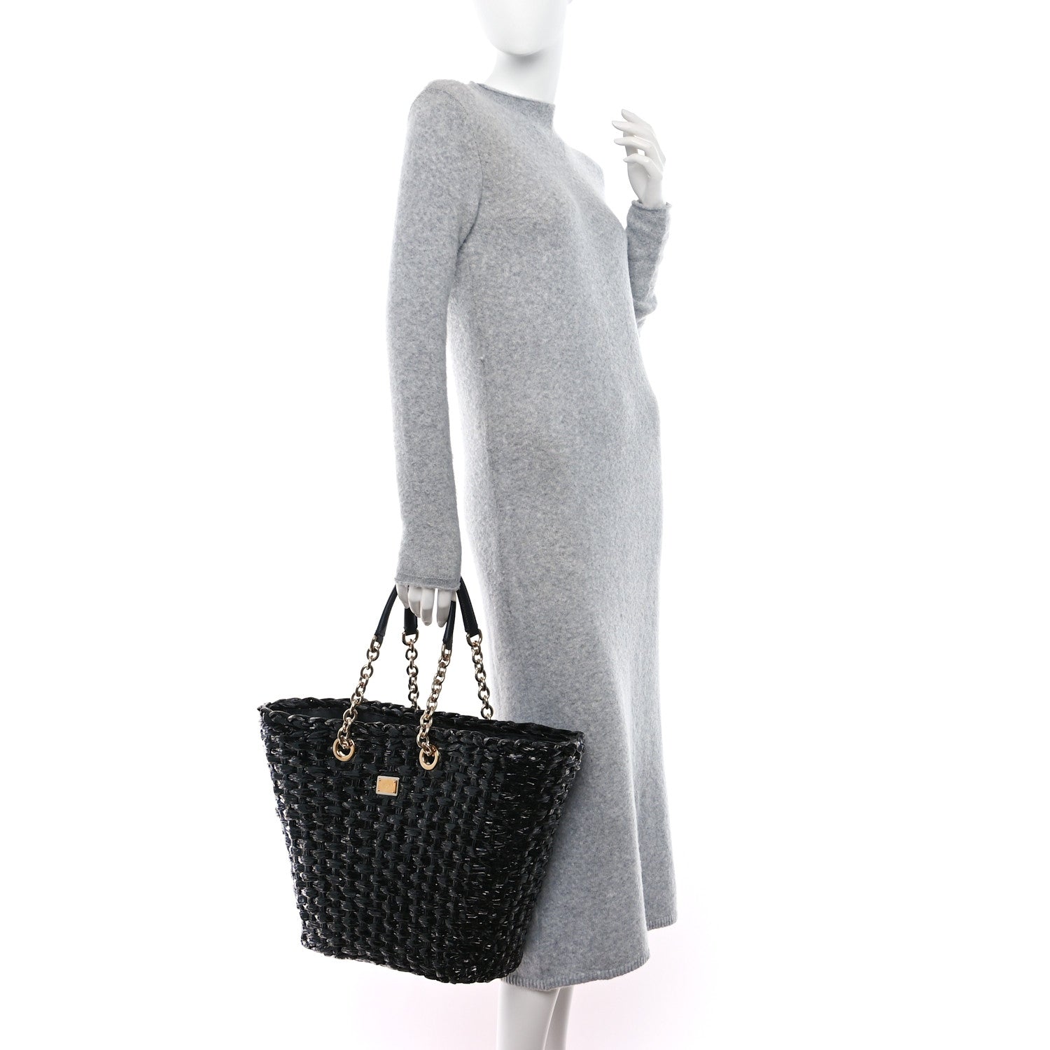 Dolce & Gabbana Vernice Vitello Raffia Woven Coffa Tote Black 2 of 8