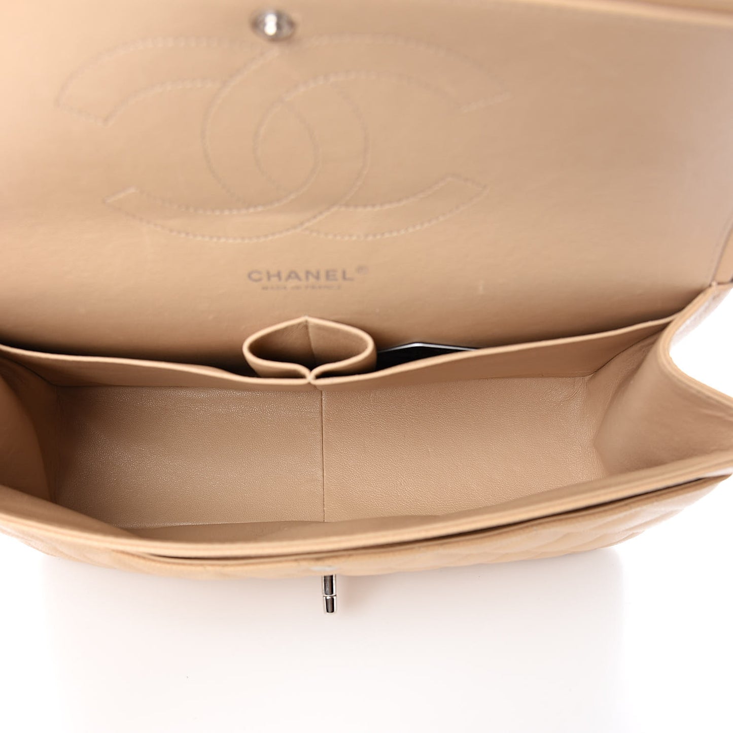 Caviar Quilted Jumbo Double Flap Beige