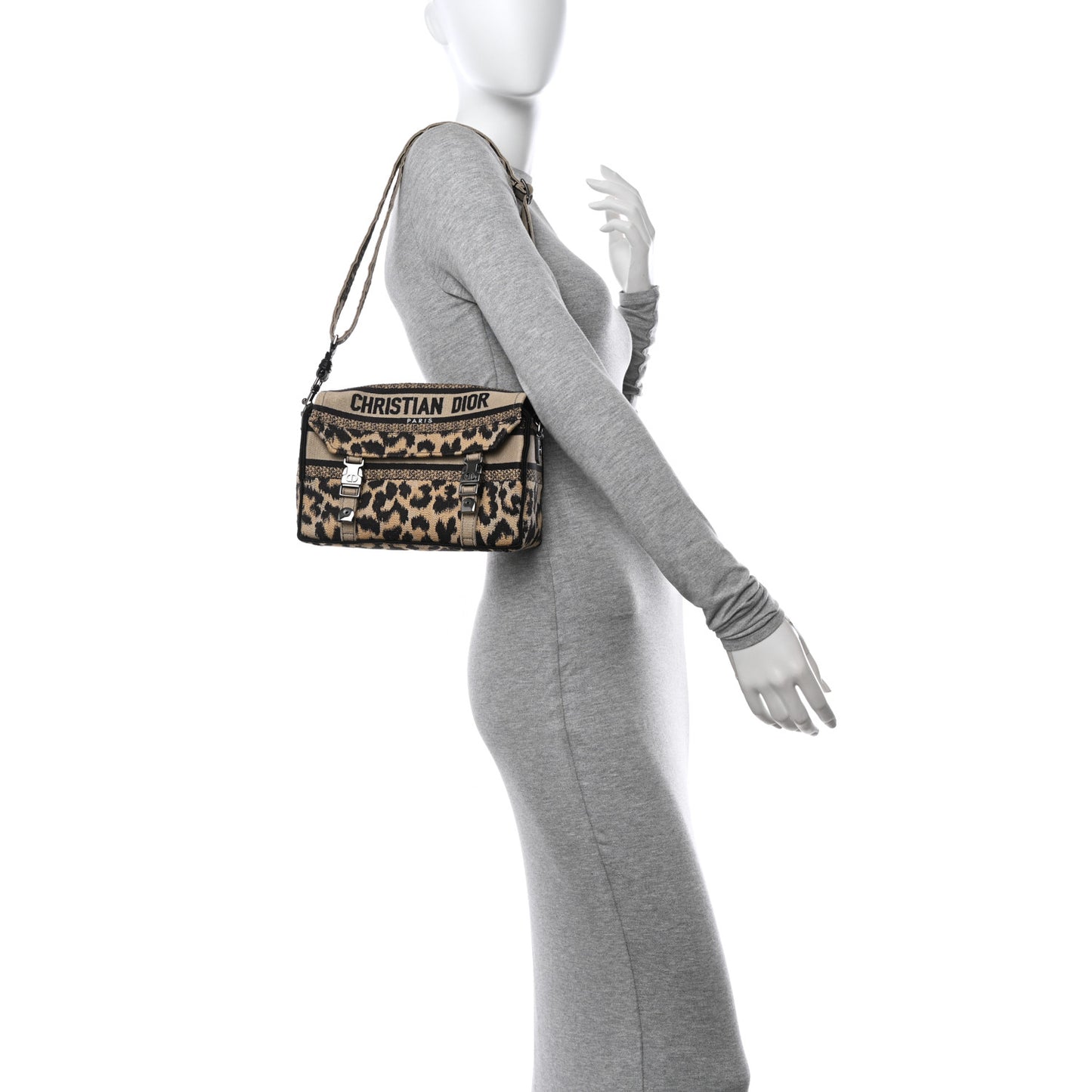 Canvas Mizza Embroidered Small Diorcamp Messenger Beige