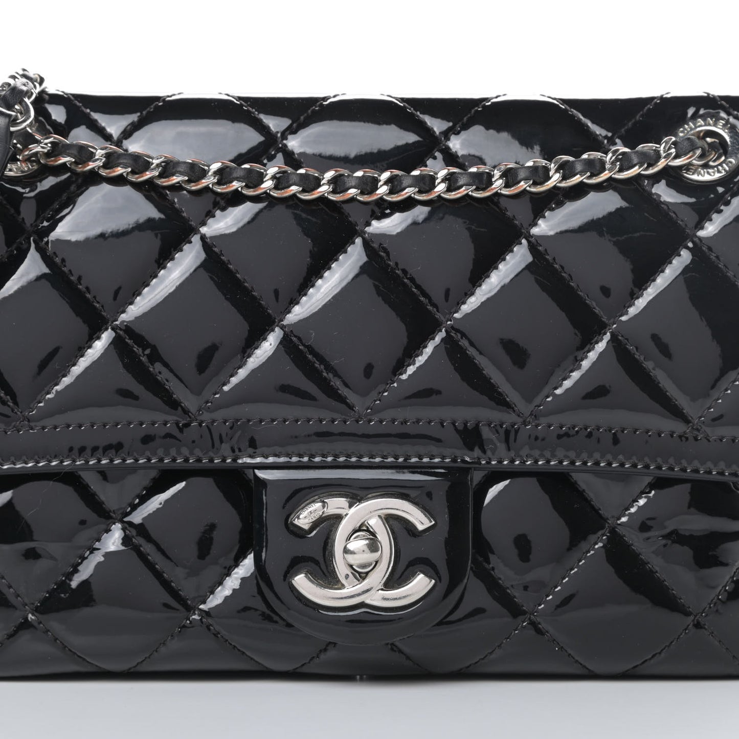 Patent Quilted Small Coco Shine Flap Black