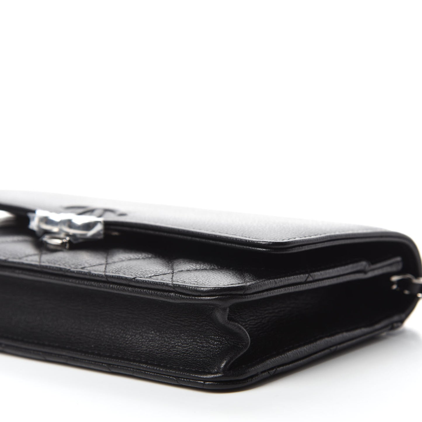 Grained Calfskin Quilted CC Box Wallet On Chain WOC Black