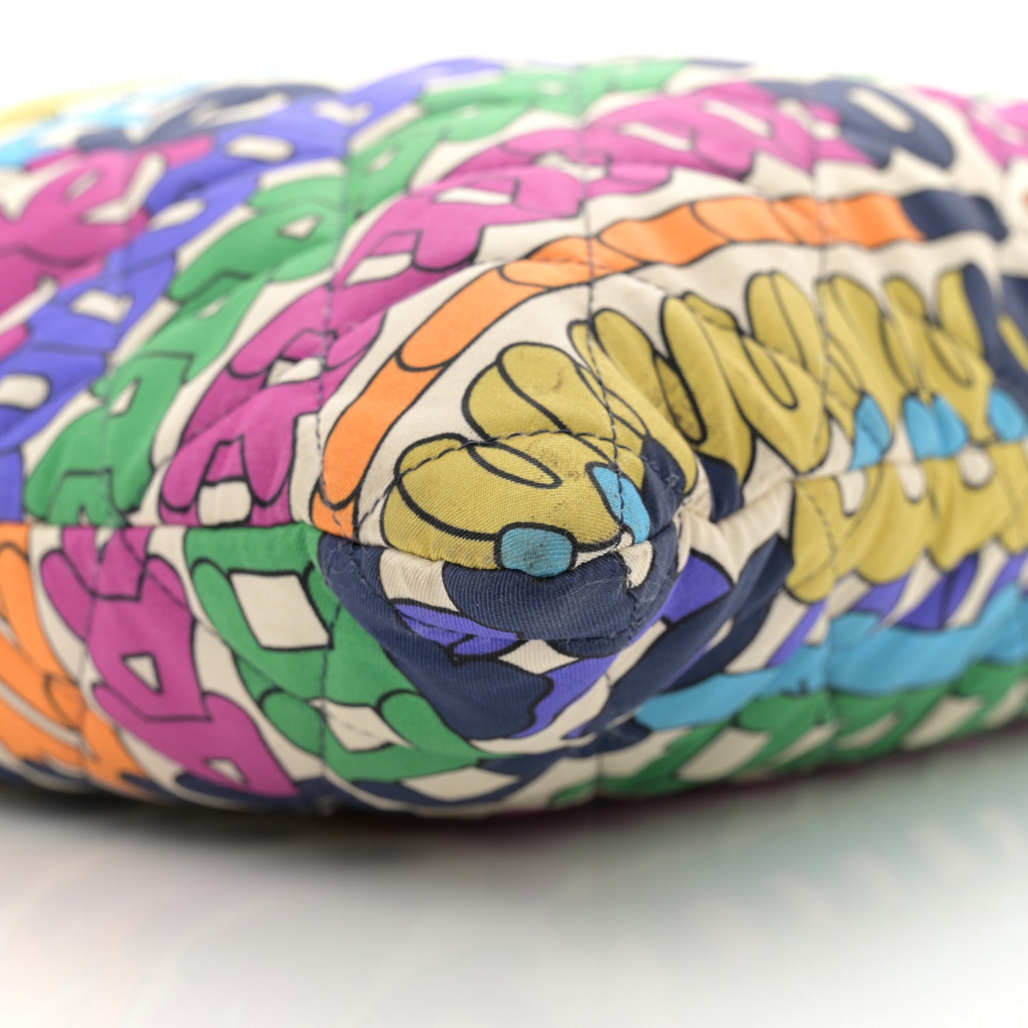Printed Fabric Quilted Logo Large Shopping Tote Multicolor