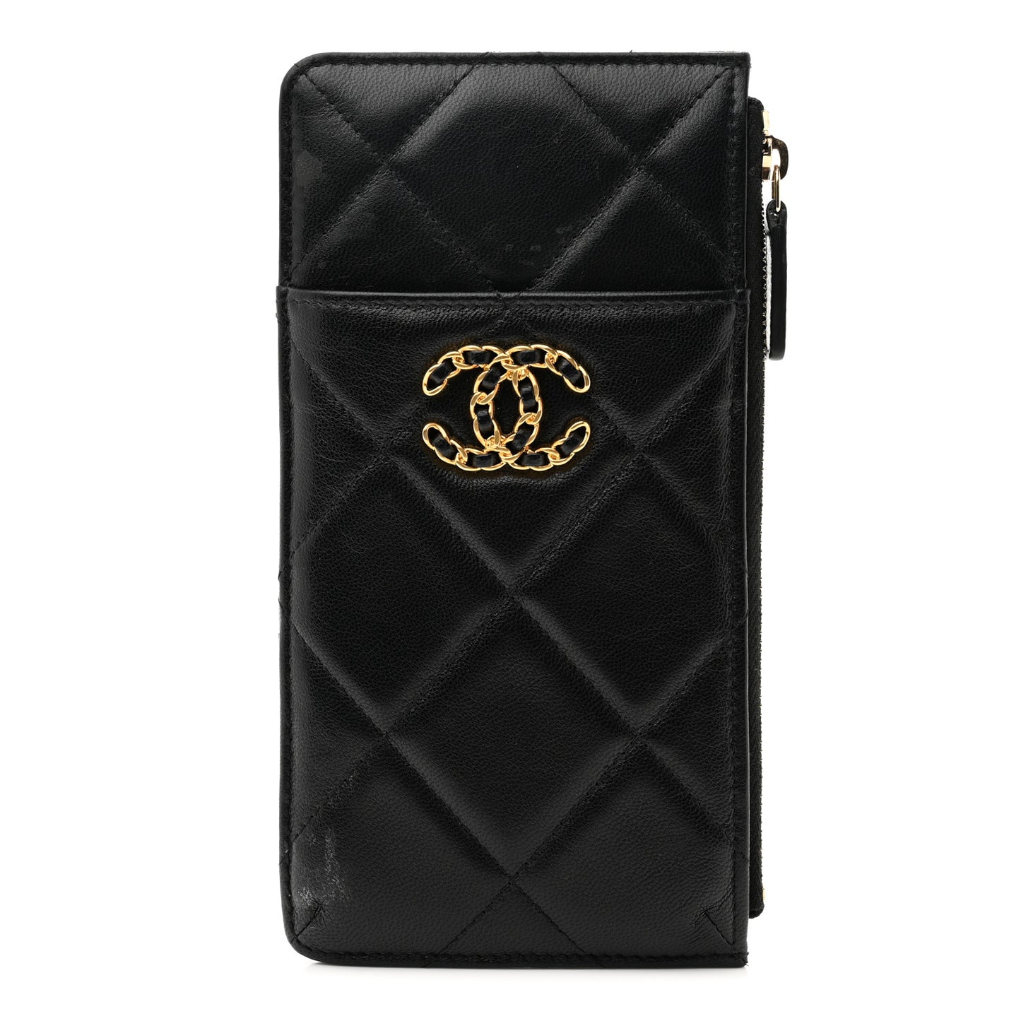 Lambskin Quilted Chanel 19 Phone and Card Holder Black