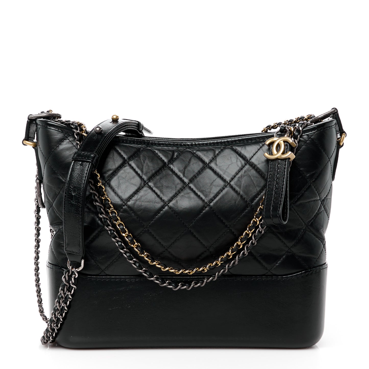 Aged Calfskin Quilted Medium Gabrielle Hobo Black