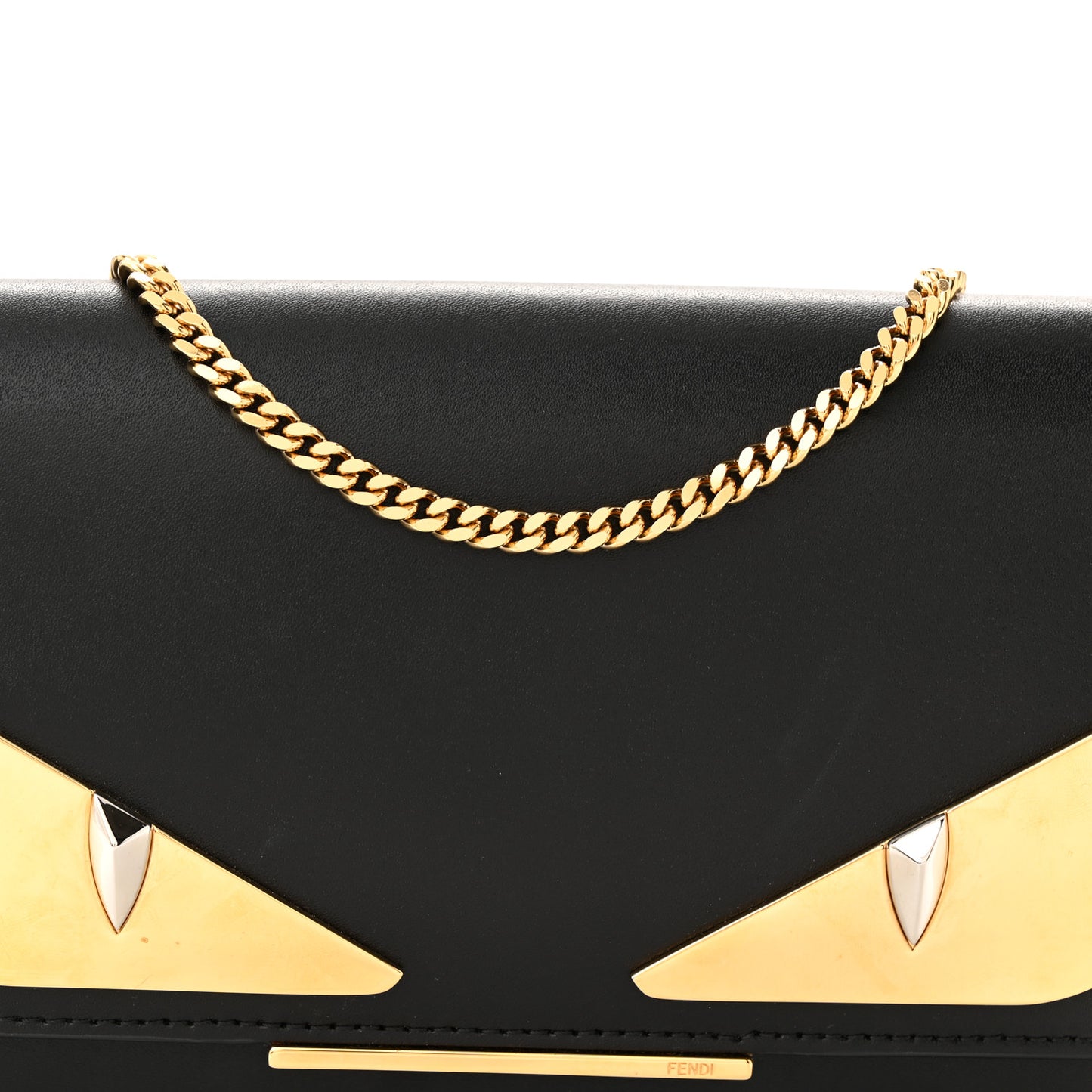 Vitello Liberty Lucido Metal Monster Eyes Tube Wallet on Chain Black