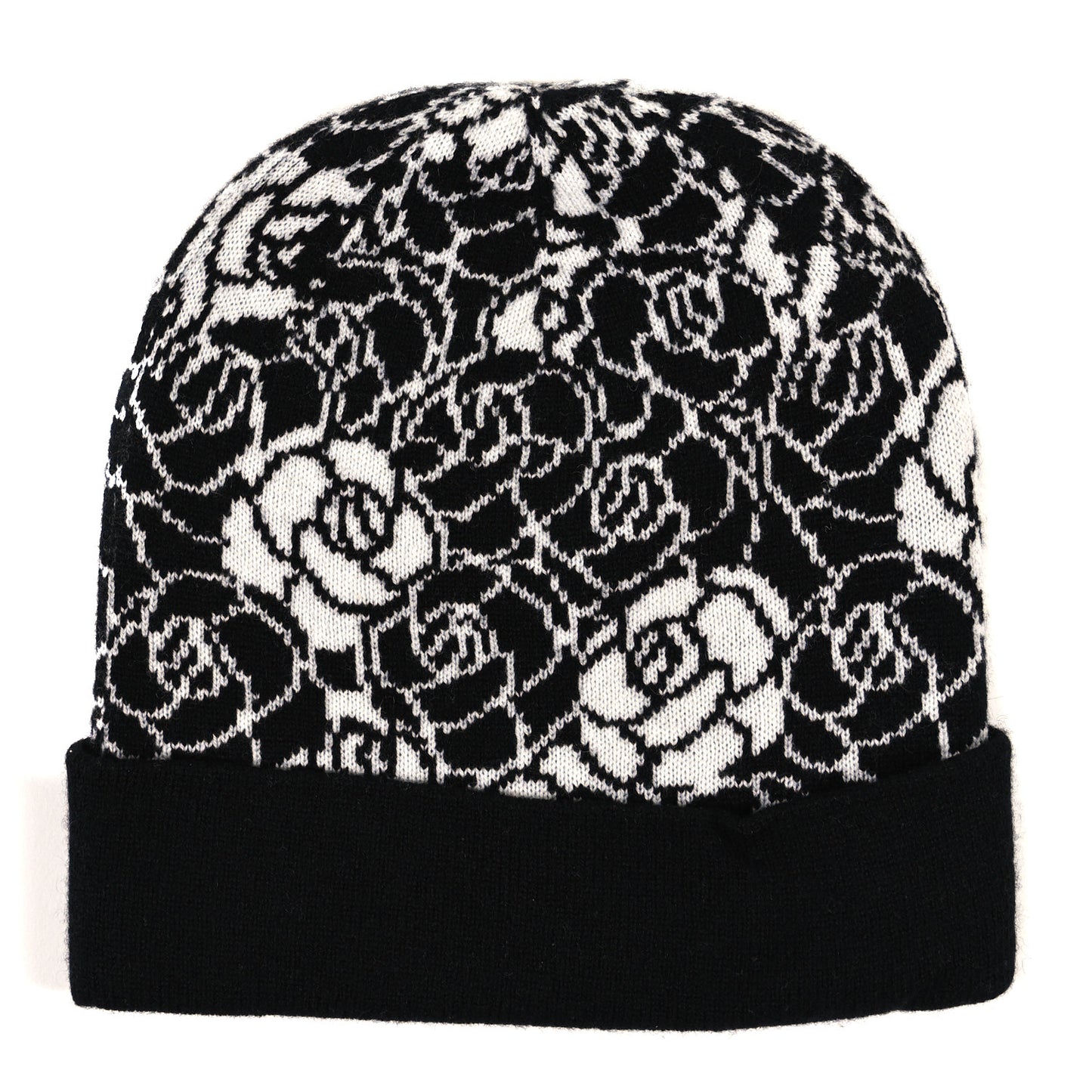 Cashmere CC Camellia Beanie Hat Black White