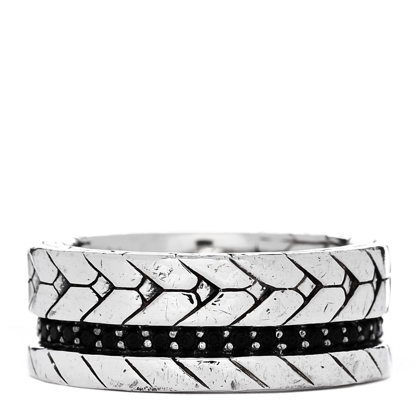 Sterling Silver Black Sapphire Black Spinel Modern Chain Band Ring 58 8.5