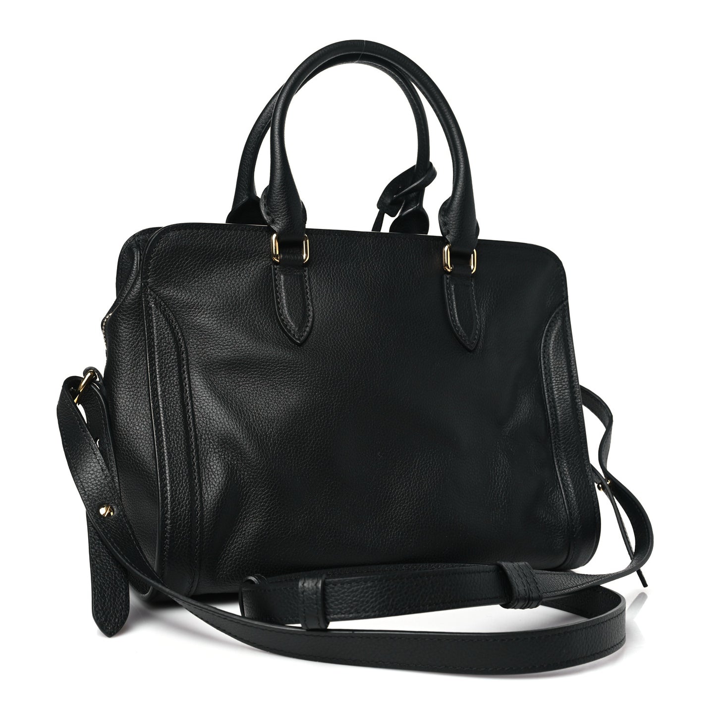Pebbled Calfskin Small Skull Padlock Zip Around Tote Black
