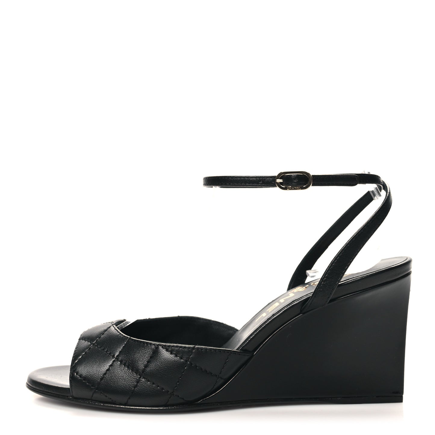 Lambskin Patent Quilted Wedge Sandals 36.5 Black