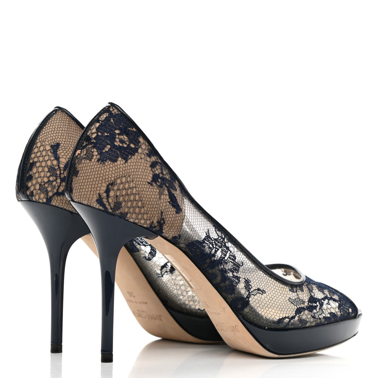 Lace Patent Luna Peep Toe Pump 36 Black