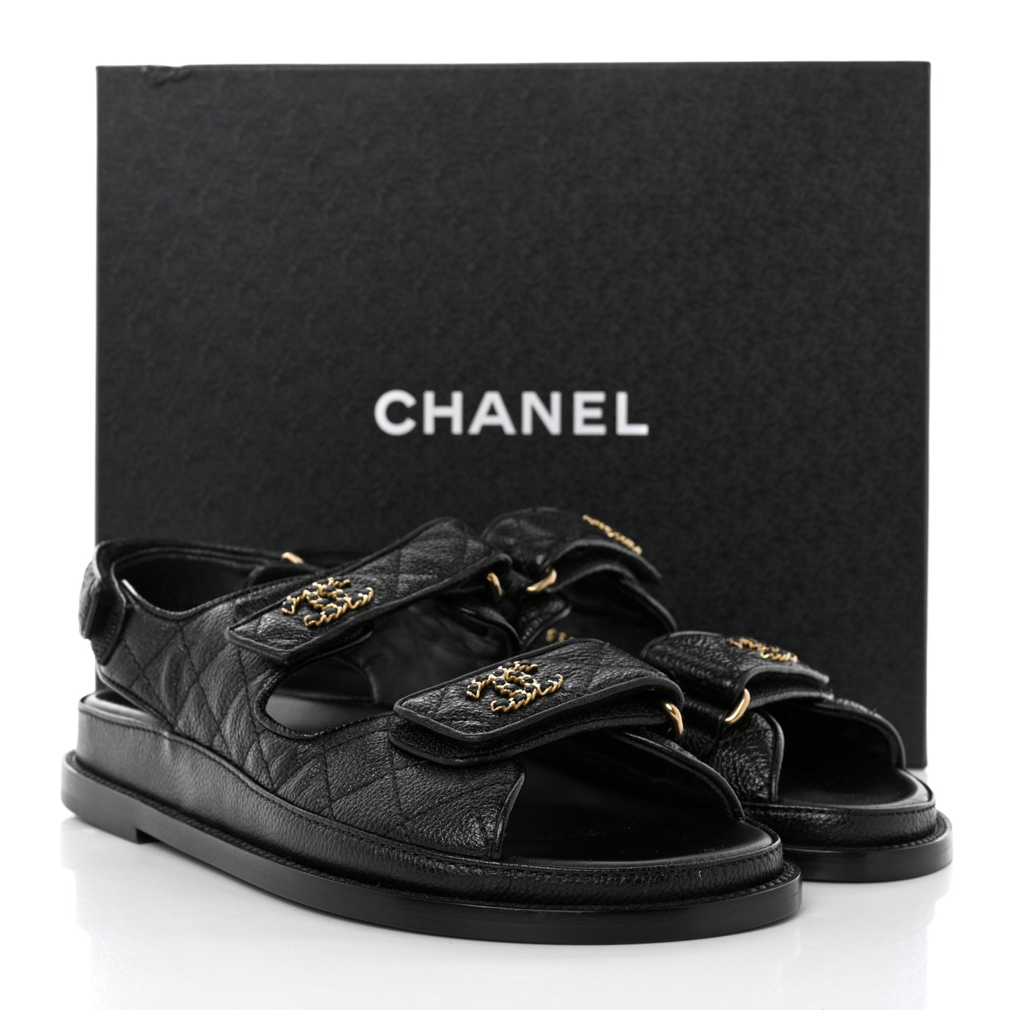 Grained Calfskin Velcro Dad Sandals 36.5 Black