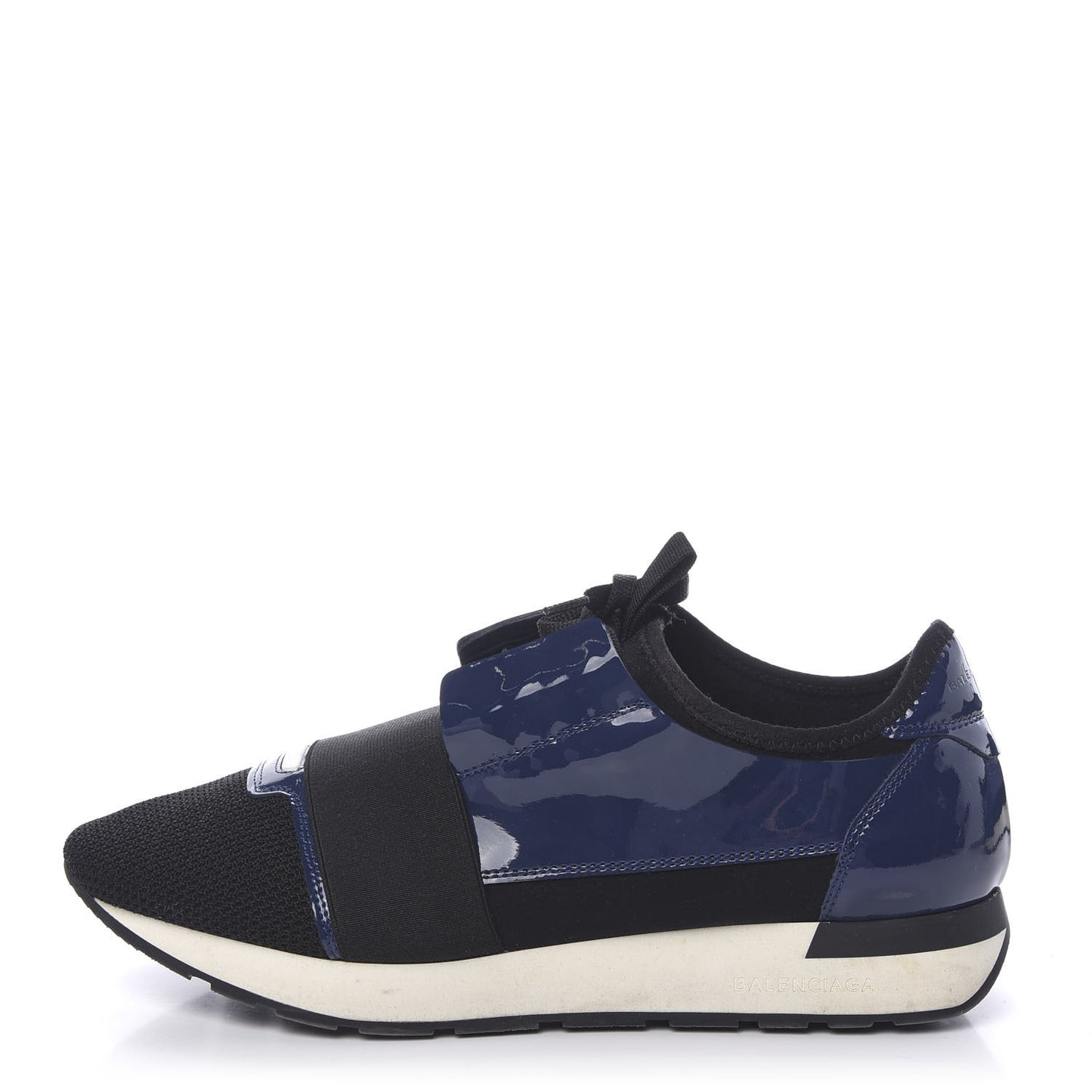 Patent Calfskin Neoprene Mesh Suede Mens Race Runner Sneakers 41 Black Navy