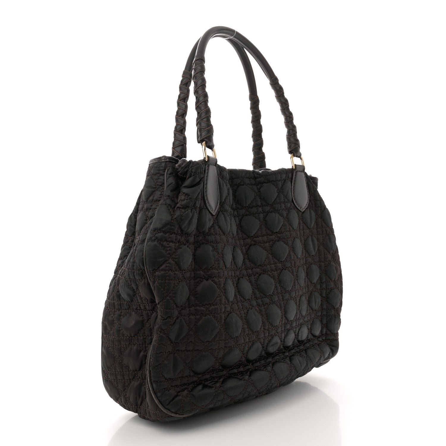 Christian Dior Nylon Cannage Shopper Tote Brown 2 of 14