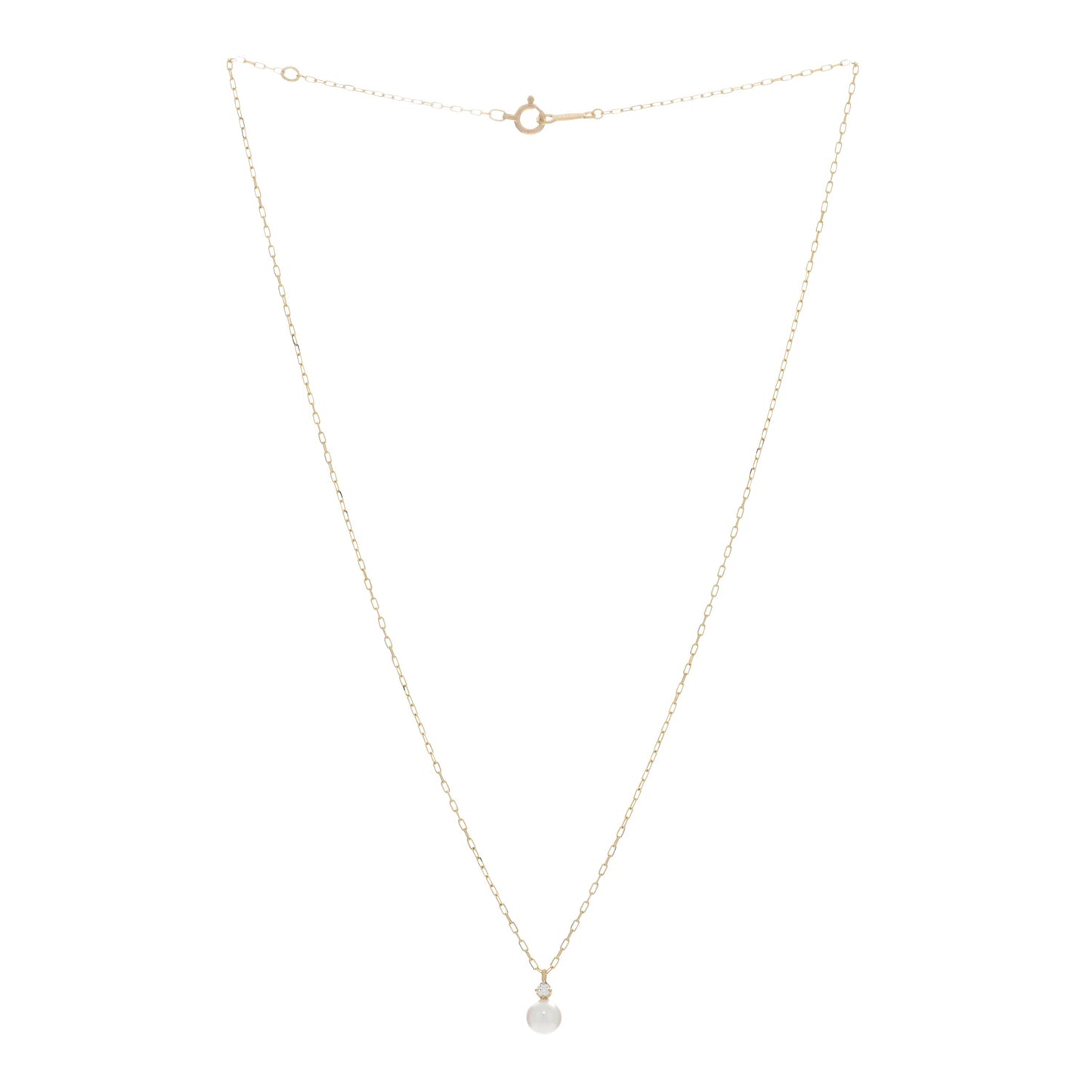 18K Yellow Gold Diamond Akoya Cultured Pearl 5-5.5mm Drop Pendant Necklace