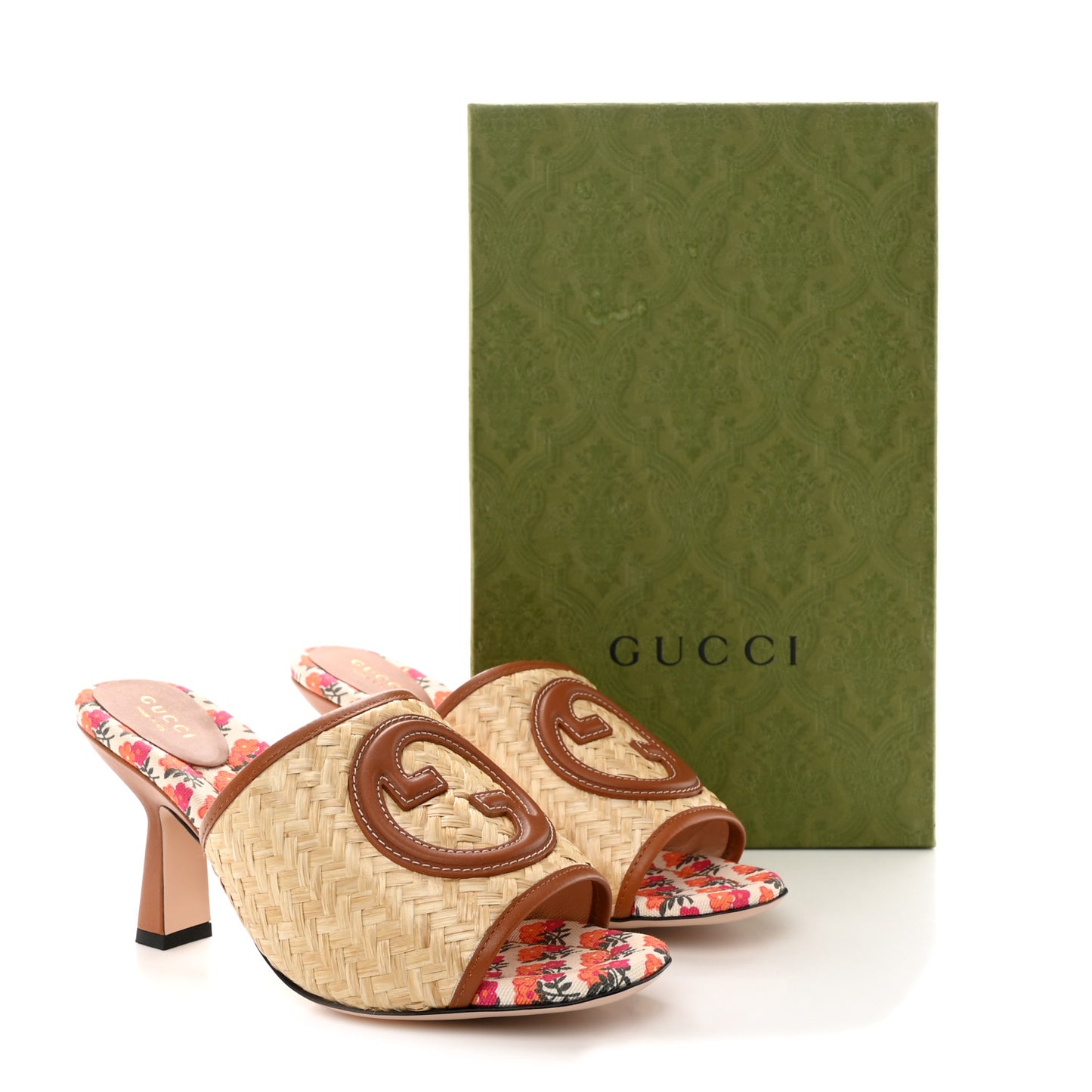 Raffia Malaga Kid Interlocking G Mabel Sandals 38.5 Natural