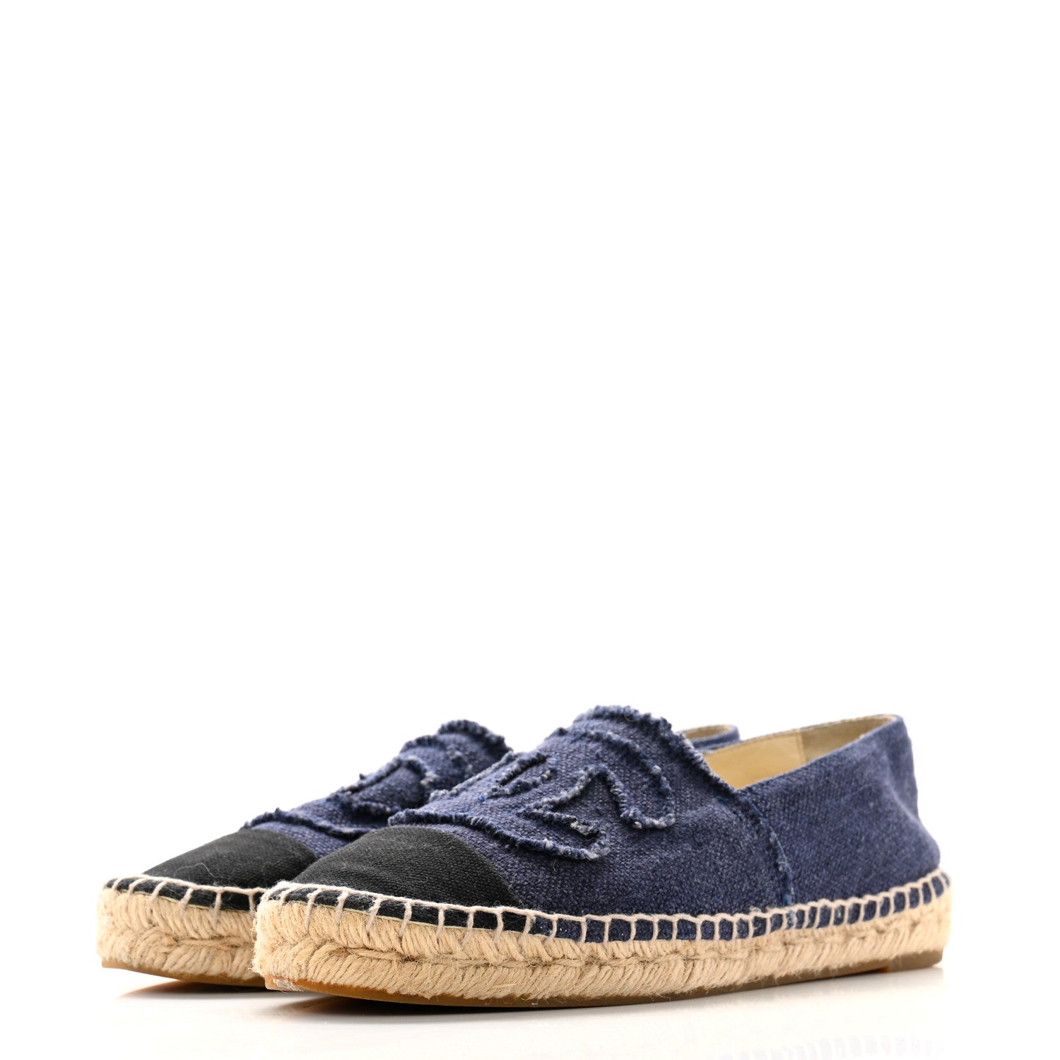 Chanel Denim Toile CC Espadrilles 37 Navy Black 3 of 10