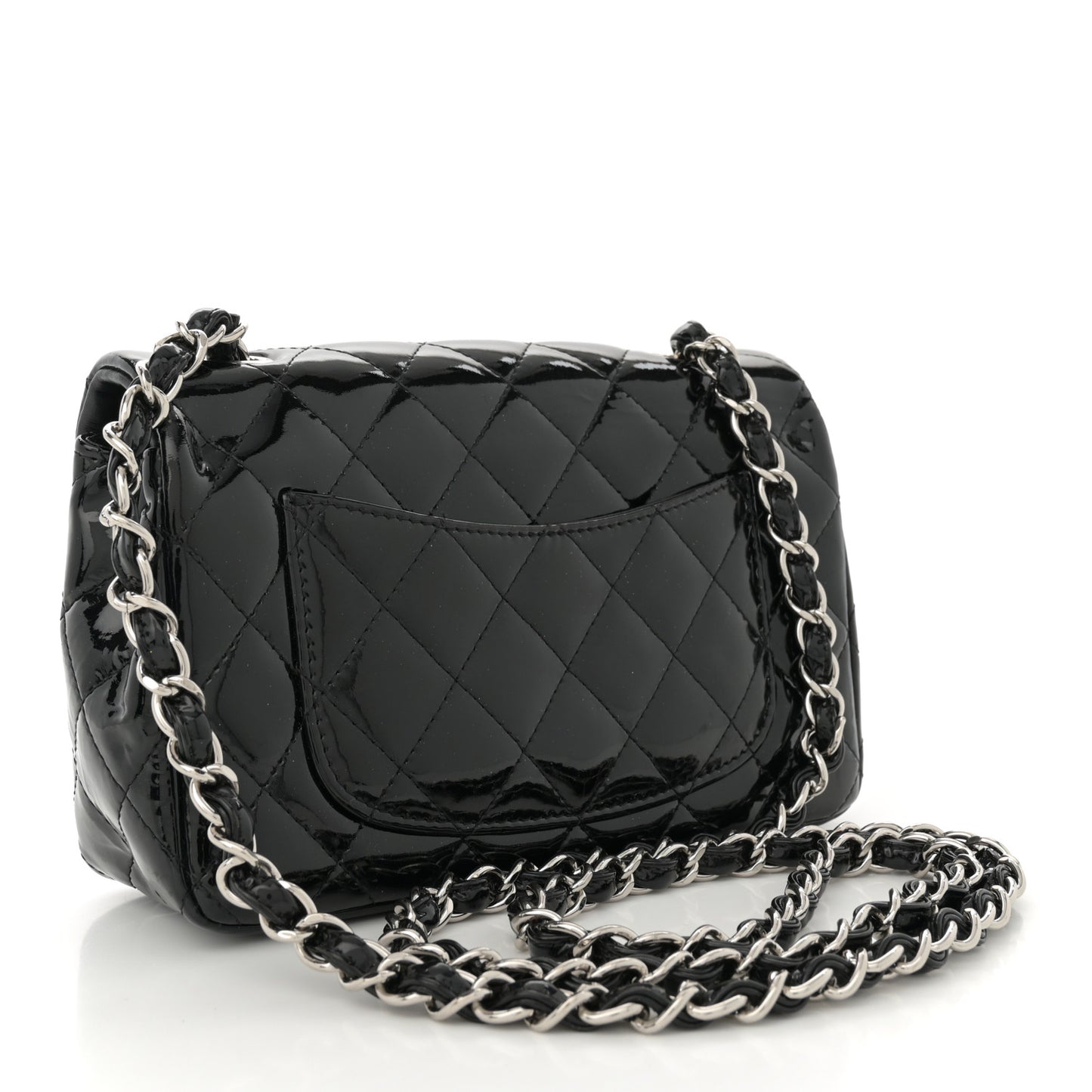 Patent Calfskin Quilted Mini Rectangular Flap Black
