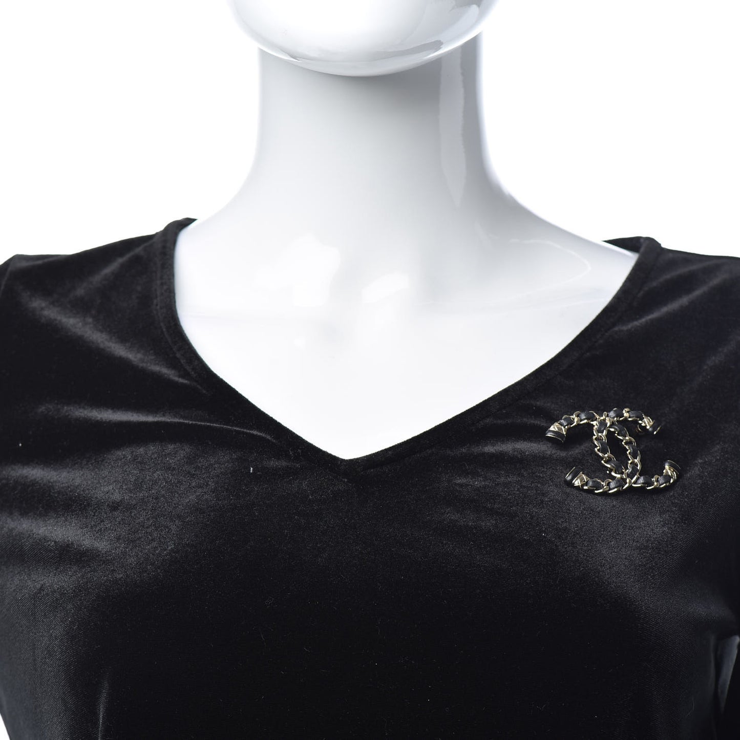 Lambskin Chain CC Brooch Black Gold