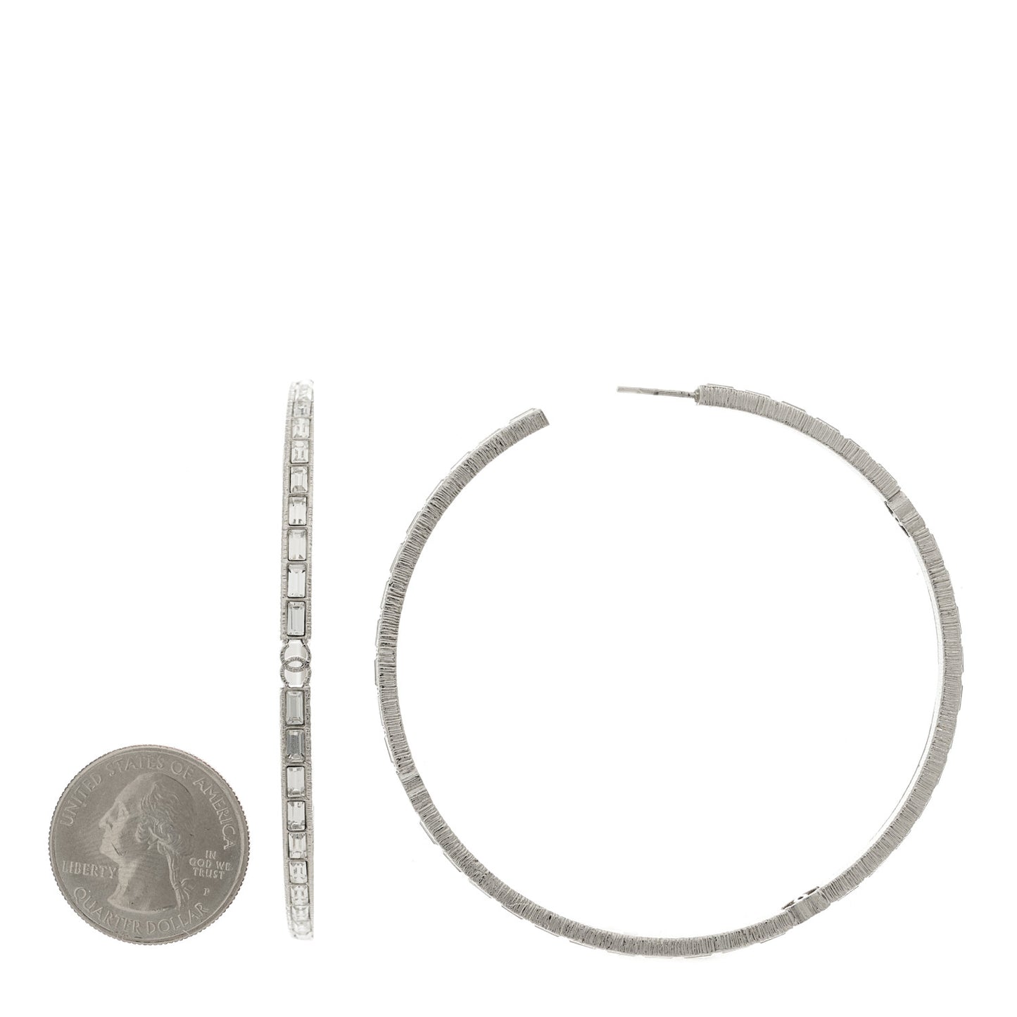Baguette Crystal CC Hoop Earrings Silver