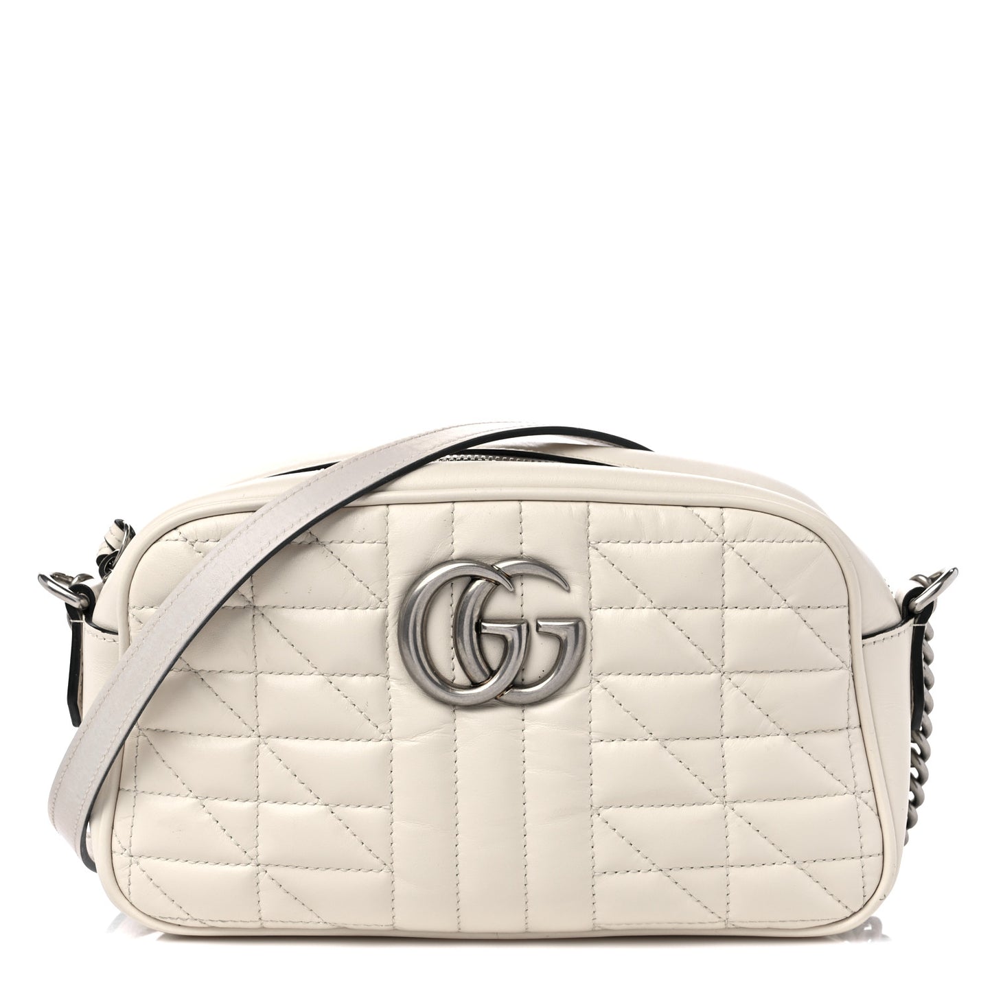 Calfskin Matelasse Aria Small GG Marmont Chain Shoulder Bag Mystic White