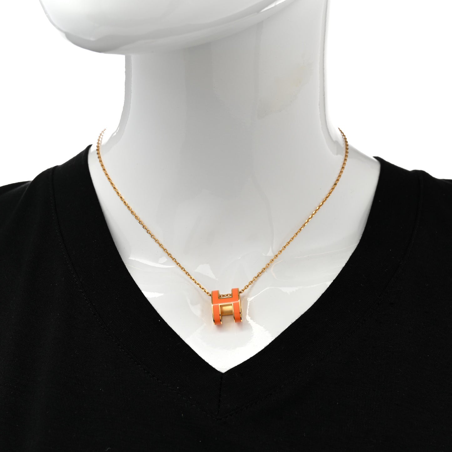Lacquered Gold Pop H Pendant Necklace Orange